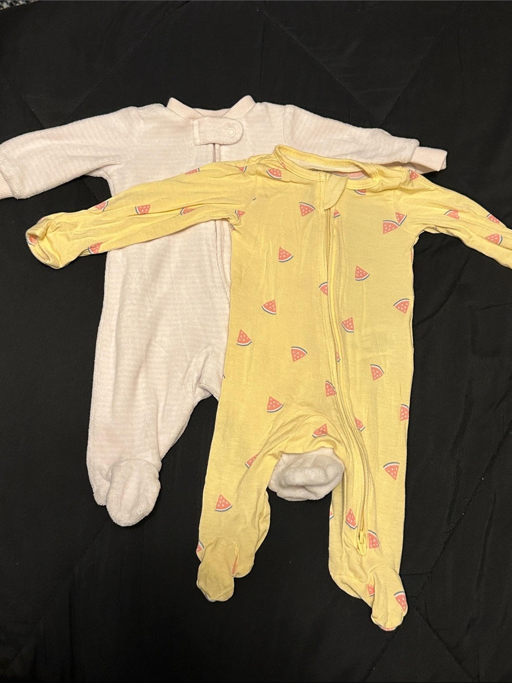 Carter's Yellow Watermelon Print & Pink/White Striped Footed Baby One-Piece